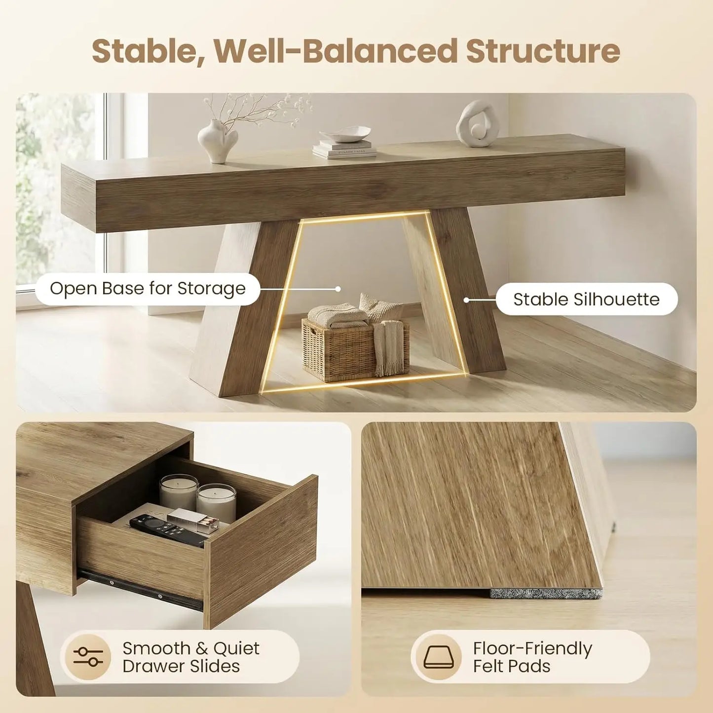 63-Inch Long Console Table with Storage Drawers, Wood Grain Sofa Table Behind Couch, for Entryway, Entrance,, Customized