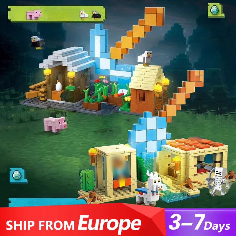 Movie Game MOC My Mini World Series Building Blocks Diamond Weapon Scene with 3 Figuren Educational Toys for Kid Gift