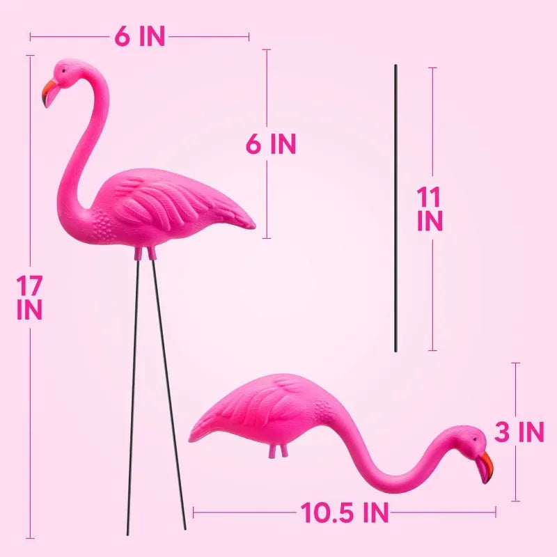 2/6 Small Pink Flamingo Yard Ornament Stakes Mini Lawn Plastic Flamingo Statue with Metal Legs for Sidewalks Outdoor Garden