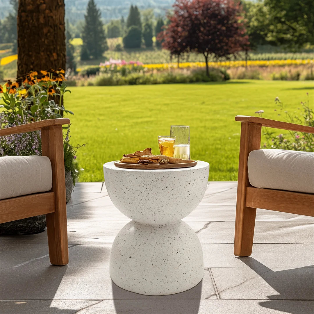 Modern Lightweight Concrete Outdoor Side Table for Patio or Living Room
