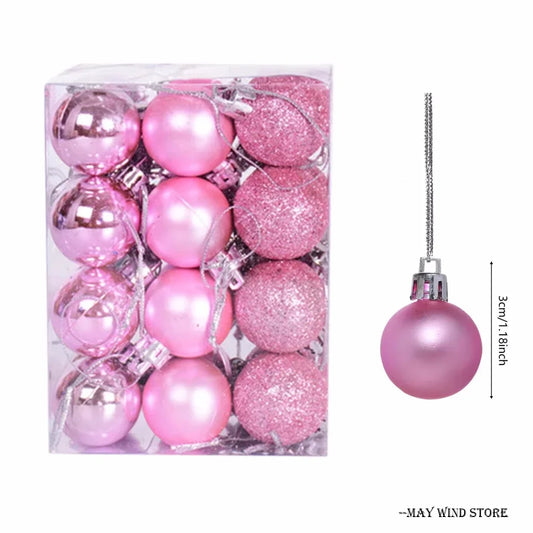 24pcs/set Christmas Tree Ball 2025 Christmas Pine Tree Hanging Ball Pendant Red Navy Blue 3cm Ball Christmas Ornaments Gifts