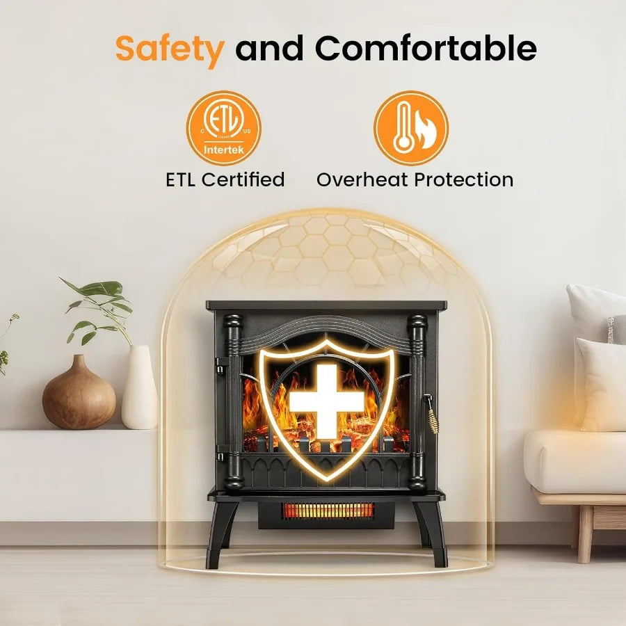 Electric Fireplace Heater 20'' Infrared Fireplace Heater with 1000/1500W Heating Power 3D Realistic Flames Effect for Living Ro