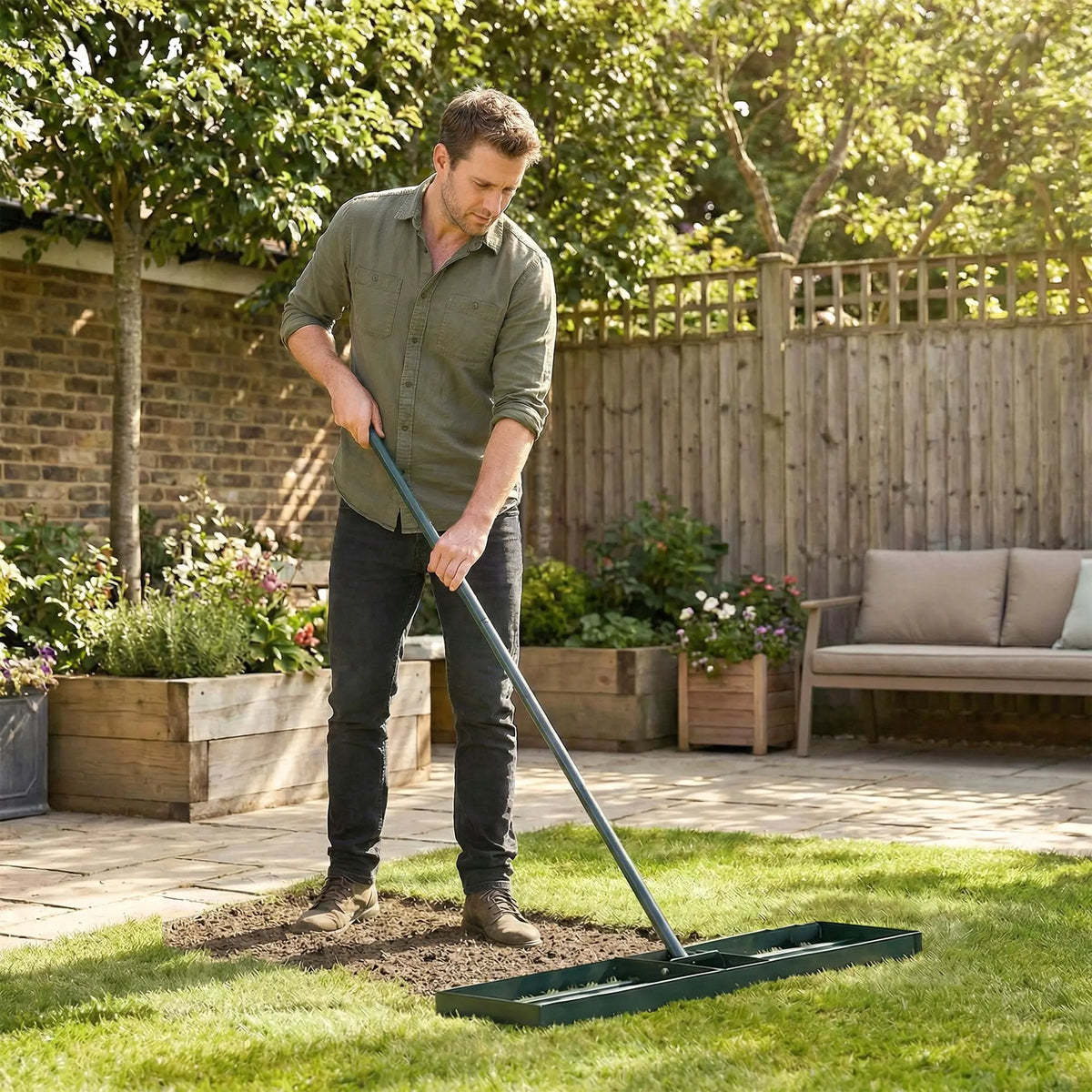 36" x 10" Lawn Leveling Rake with 66.5" Handle