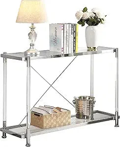 Toughened Glass Console Table,Clear Glass Accent Console Sofa Table with Stainless Steel Frame,Gold Entry Tables for Hallway, So