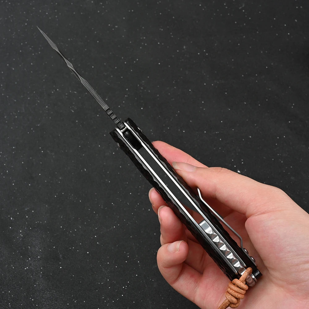 SDOKEDC Folding Knives VG10 Damascus Steel Hand Carved Ebony Pocket Knife Camping Survival Edc Multitool Utility Knife Mens Gift