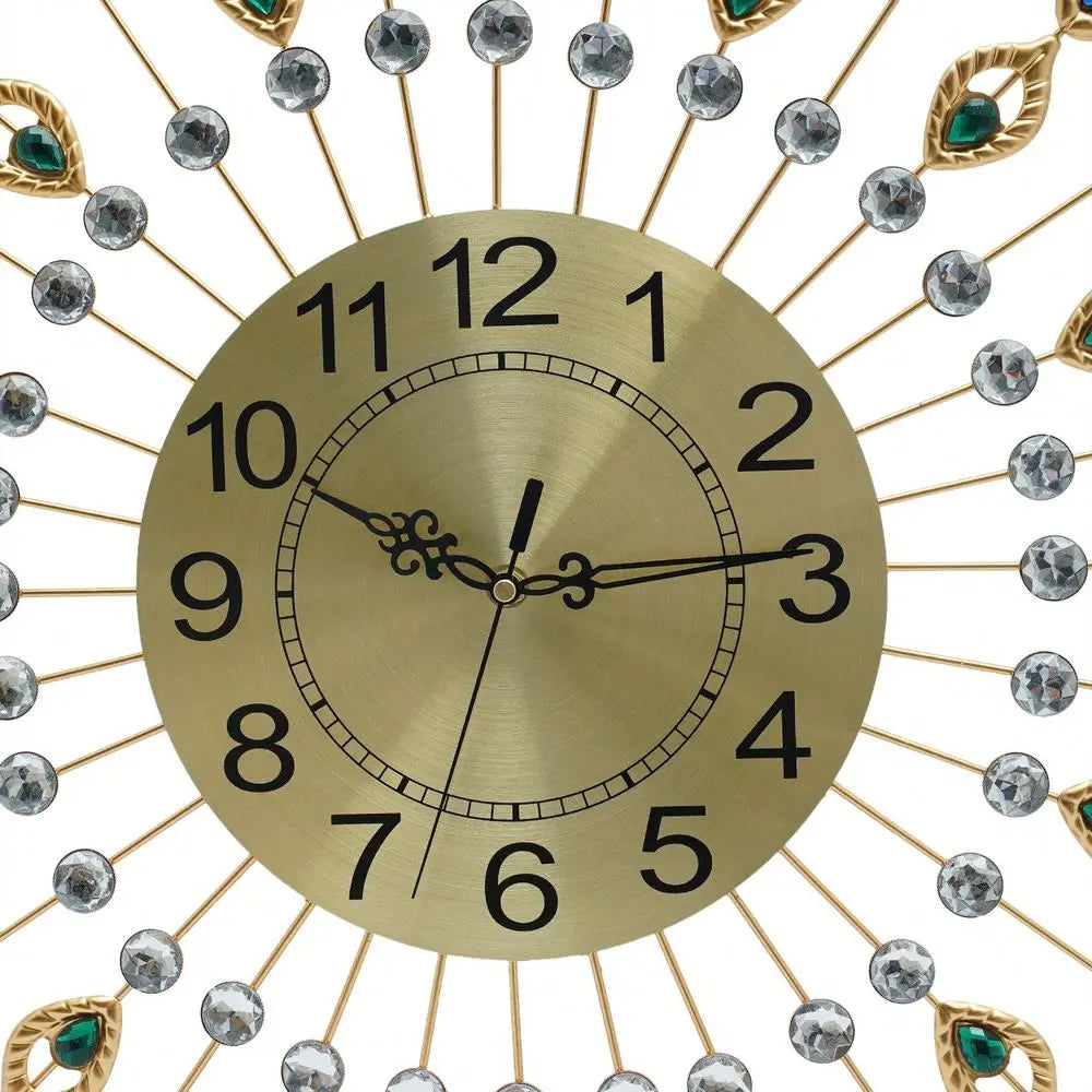 Wall Clock For Living Room Decor,Crystal Peacock Wall Clocks Modern Design 3D Clocks For Decor Large Round Metal Silen
