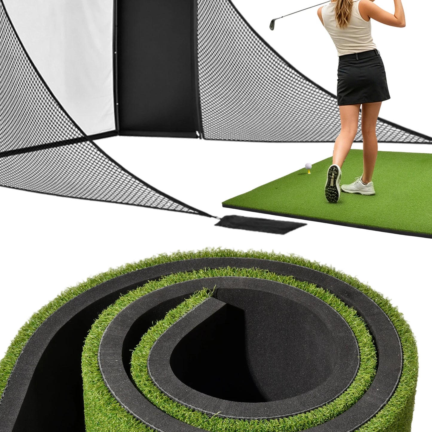 Heavy Duty Golf Hitting Mat 5x4 FT Large Practice Area Commercial Grade Synthetic Turf Training Aid Shock Absorption Non Slip Backing for Indoor Outdoor Driving Range Simulator Backyard Garage with Balls and Tees