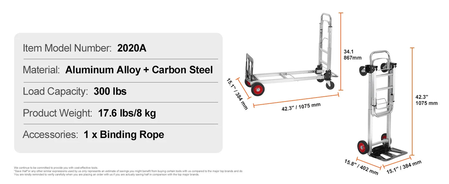 SucceBuy 400lbs Folding Hand Truck Lightweight Dolly with Wheels Foldable Luggage Utility Cart for Transport Moving in Warehouse