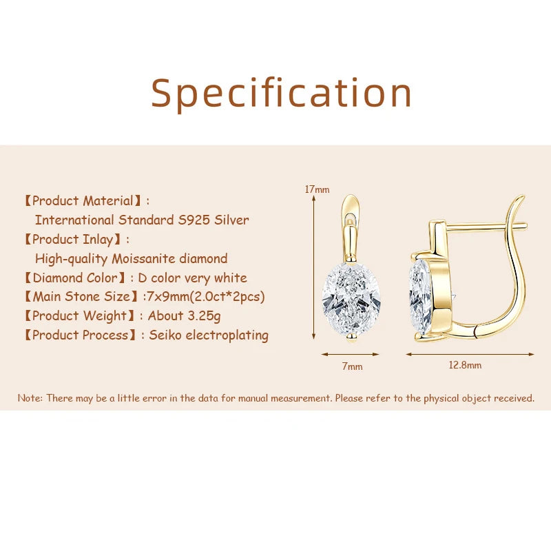 OXTAO 2ct Moissanite Solitaire Stud Earrings Certified 925 Sterling Silver Drop Hoop Earrings Spakling D Color Female Jewelry