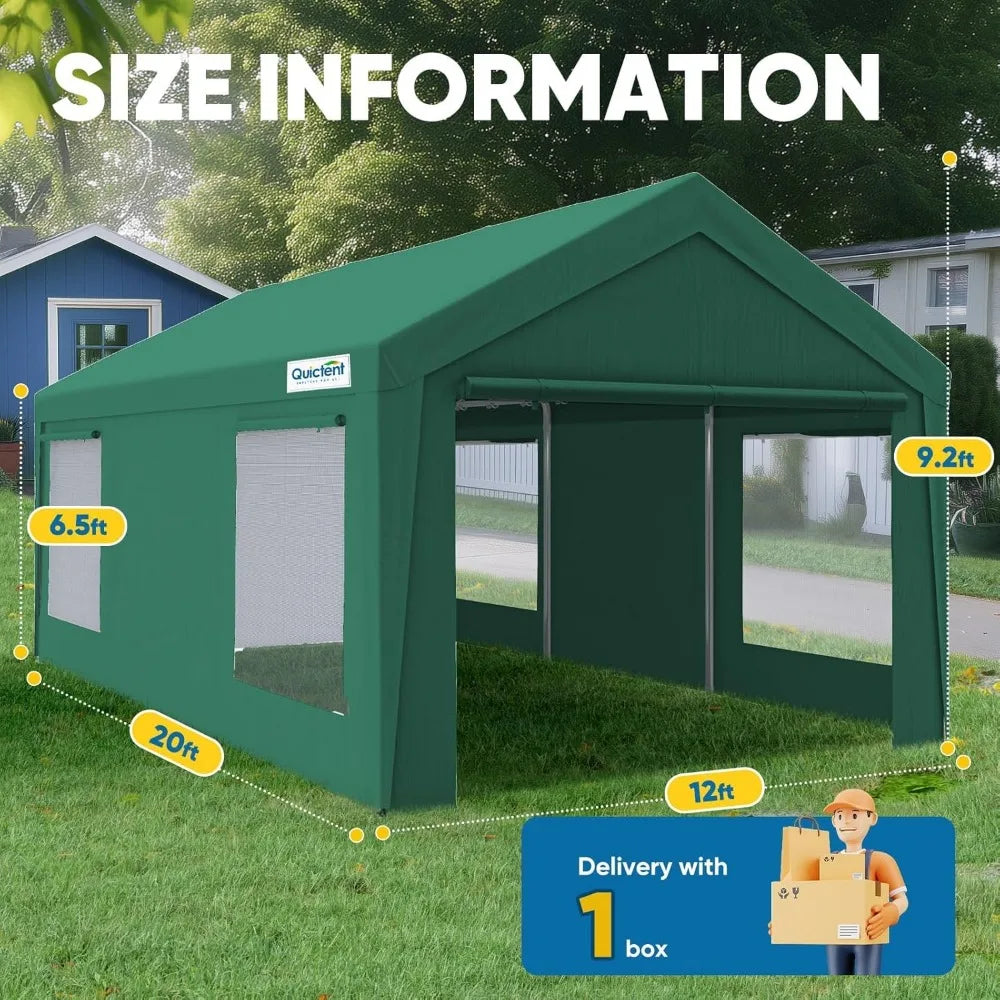 12x20 ft Heavy Duty Carport Canopy Galvanized Car Tent Outdoor Garage Boat Shelter with Reinforced Structure with Roll-up Venti