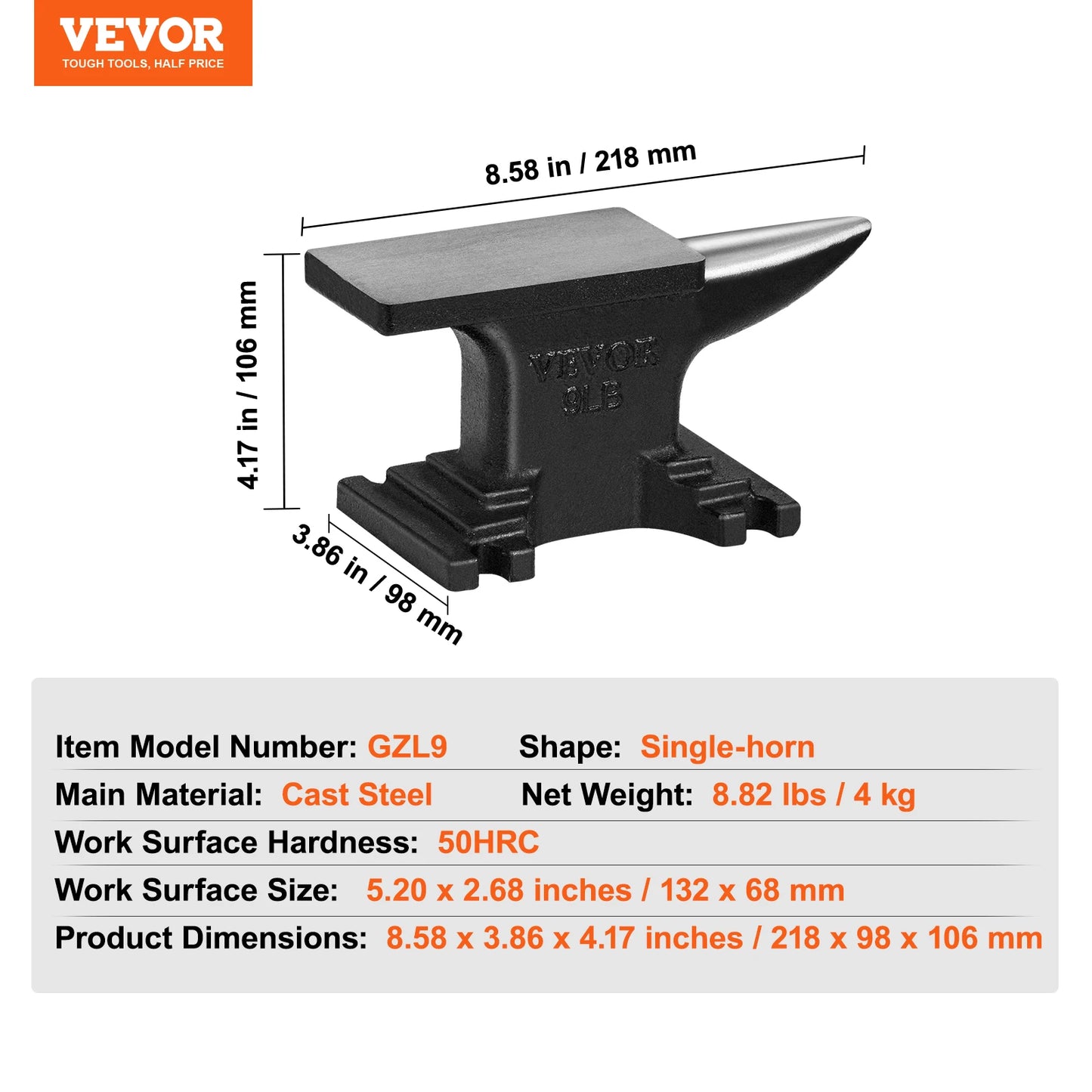 SucceBuy Single Horn Anvil Cast Steel Anvil High Hardness Rugged Round Horn Anvil Blacksmith Compact Design and Stable Base