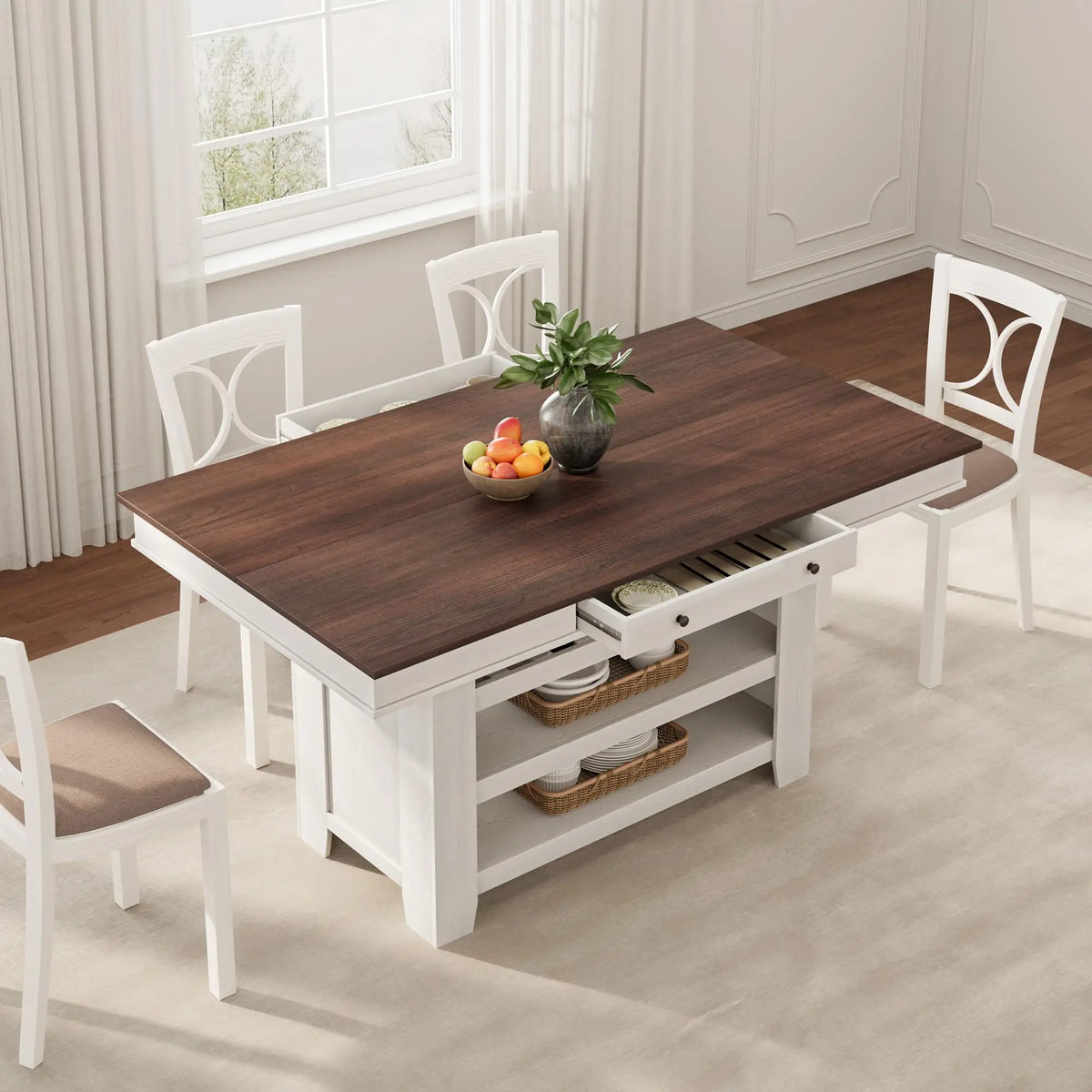 60 Inch Counter Height Dining Table For 4 To 6 With Wine Rack And Storage