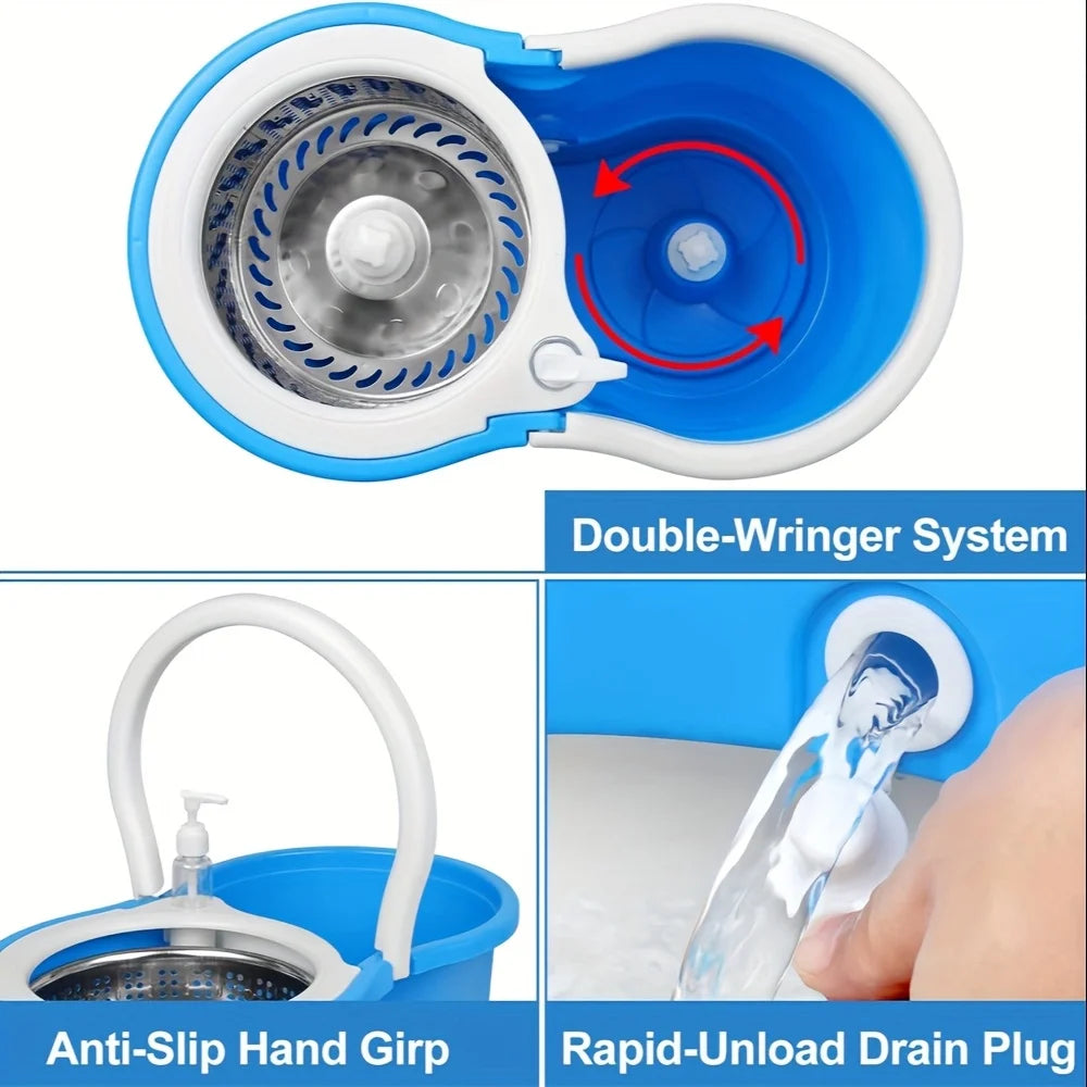 Mop And Bucket with Wringer Kit, 360 Degree Swivel Mop And Bucket with 3 Replacement Heads, Floor Mop Bucket for Hardwood