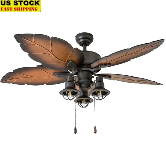 Tropical Ceiling Fan with LED Light Quiet Reversible Motor Energy Saving Multi-Arm Mocha Blades Indoor Use