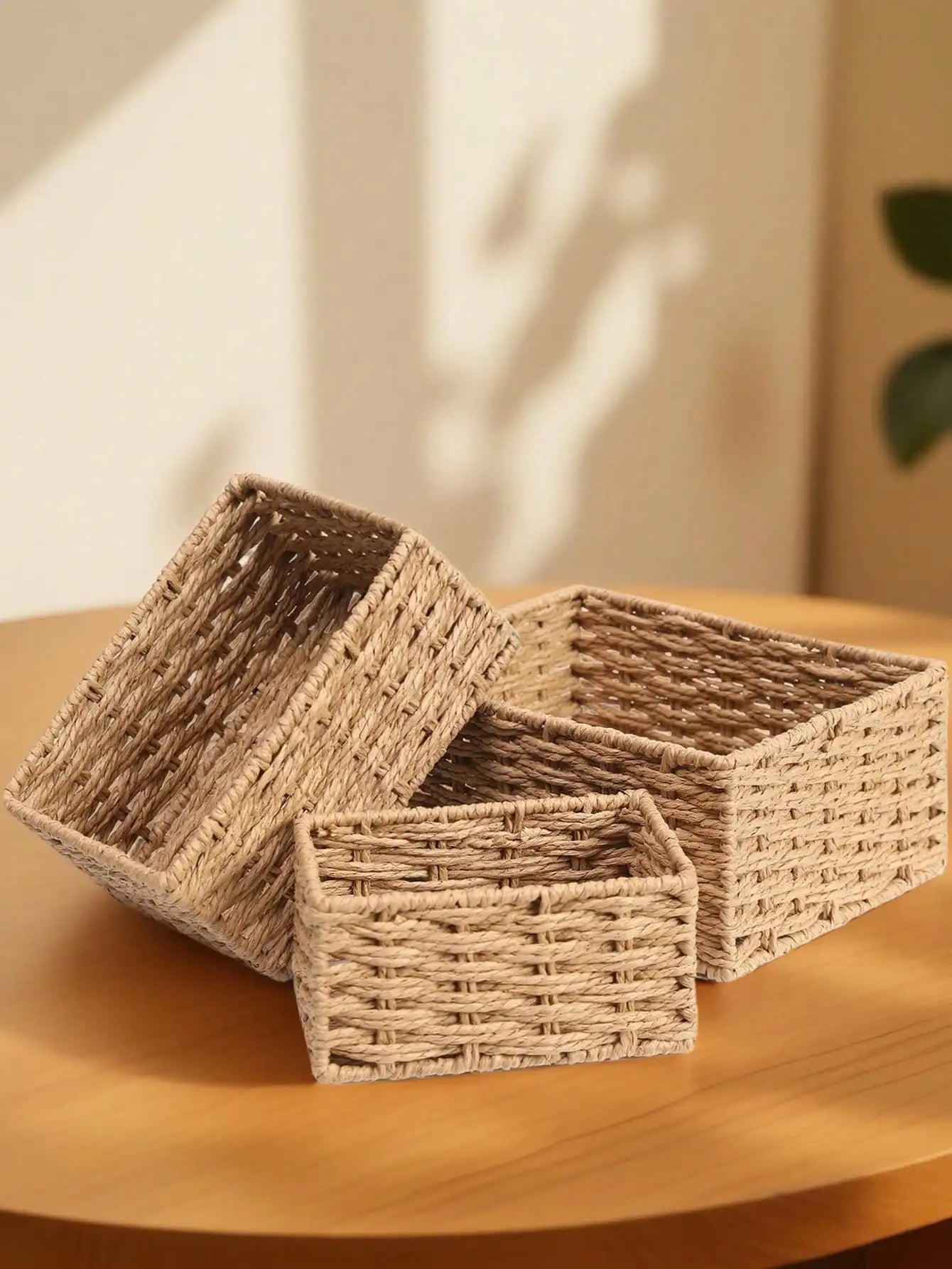 1pc/3pcs Desktop Storage Box, Handmade Rattan Woven Organizer Tray For Cosmetics, Keys, Snacks, Home Living Room, Bedroom, Study, Office, S/M/L Sizes Available,For Back To School