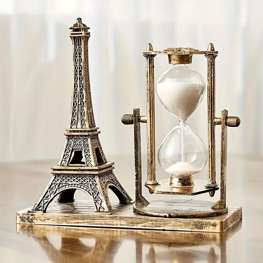 Vintage Eiffel Tower Hourglass Figurine - Creative Indoor Decor and Office Desk Ornament, Perfect for Home, Festivals