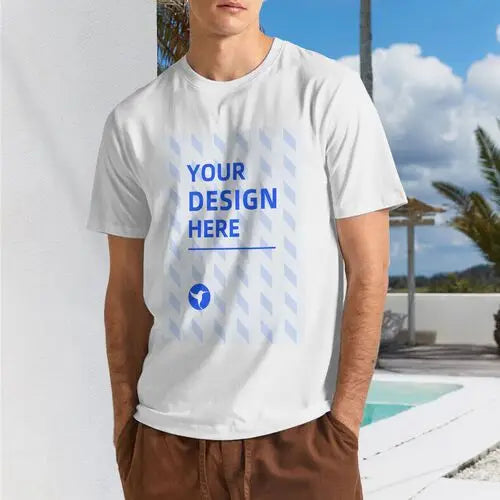 Custom T-Shirt (Text Name or Picture), 100% Cotton 180g Men's Pure Cotton Round Neck Short Sleeved T-shirt for Home Travel Sport