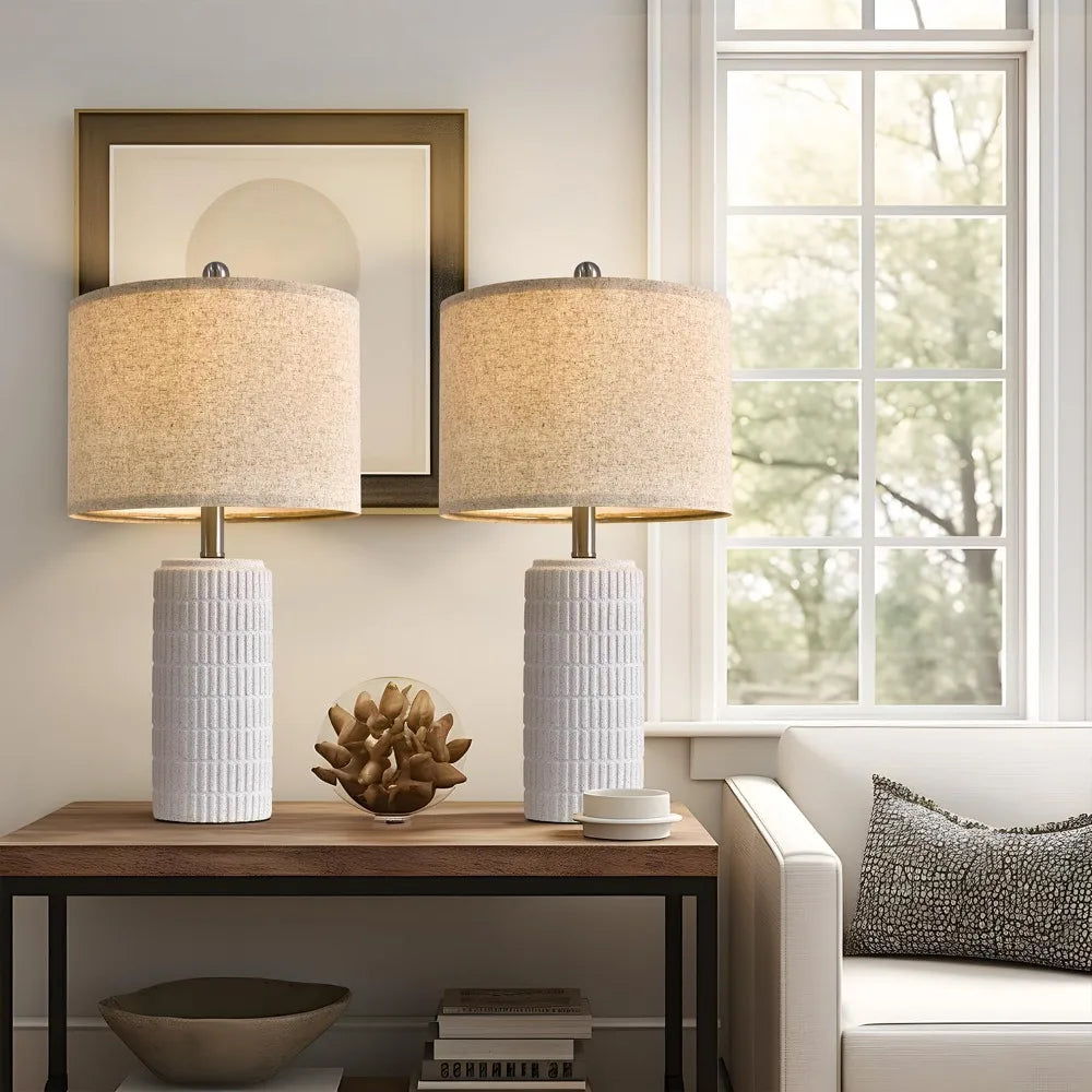 PoKat 23" Table Lamp, Farmhouse Bedside Lamps for Bedroom Set of 2, Ceramic End Table Lamps for Living Room, Traditional Nightst
