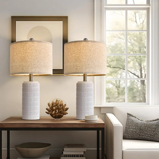 PoKat 23" Table Lamp, Farmhouse Bedside Lamps for Bedroom Set of 2, Ceramic End Table Lamps for Living Room, Traditional Nightst