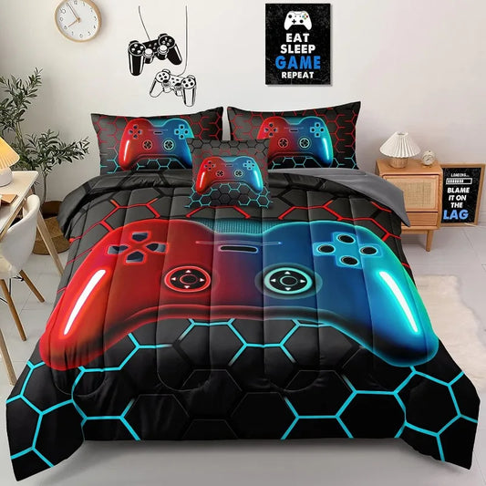 6 Pieces Gaming Bedding Set Queen Size for Boys Gamer Comforter Set for Boys Girls Kids Teens 6 Piece Bed in A Bag Video Game Be