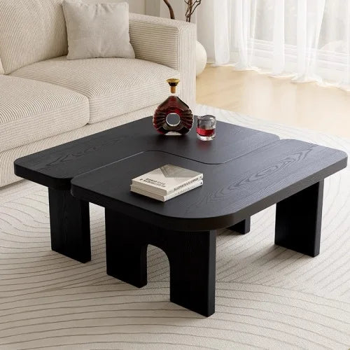 Modern Black Wooden Flexible Splicing Nesting Coffee Table Set Living Room