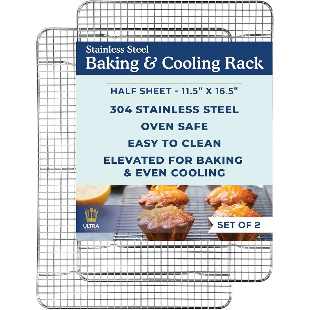 Oven and Dishwasher Safe Stainless Steel Cooling and Baking Rack Set Heavy Duty Tight Wire 115 x 165 Inch Set of 2