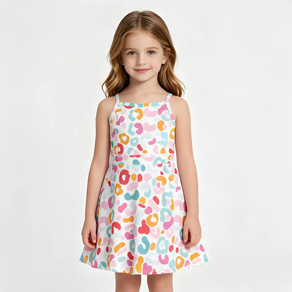 Girls Floral Printed Casual Dress Soft Sleeveless Dress for Kids