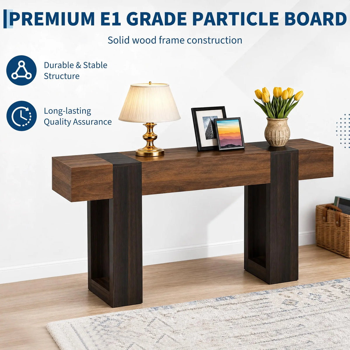 Two Tone Wood Grain Console Sofa Table for Entryway Hallway Living Room