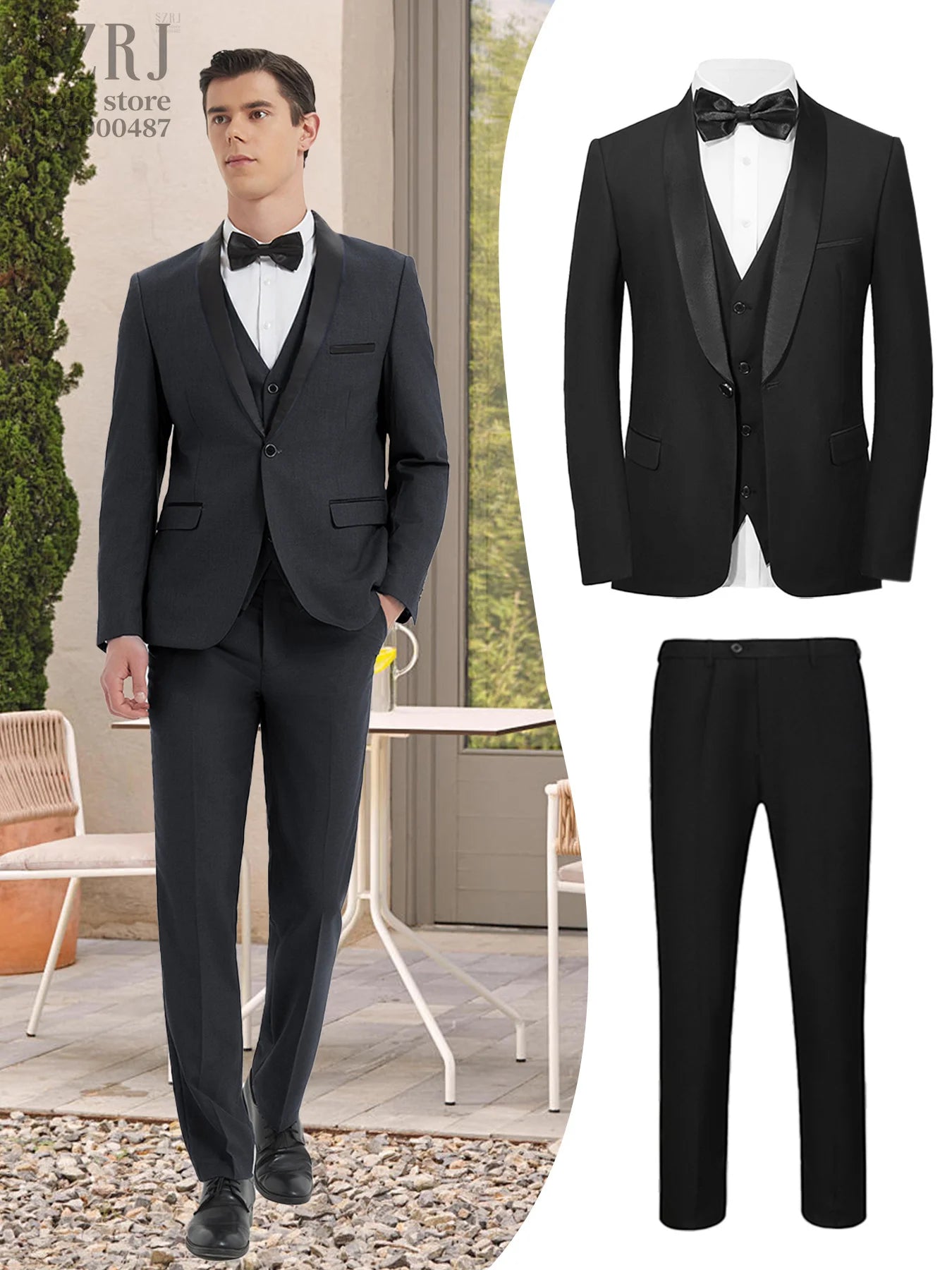 3PCS Men's Wedding Guest Suit Set: Shawl Collar Jacket + Slim Pants | Formal Banquet Outfit