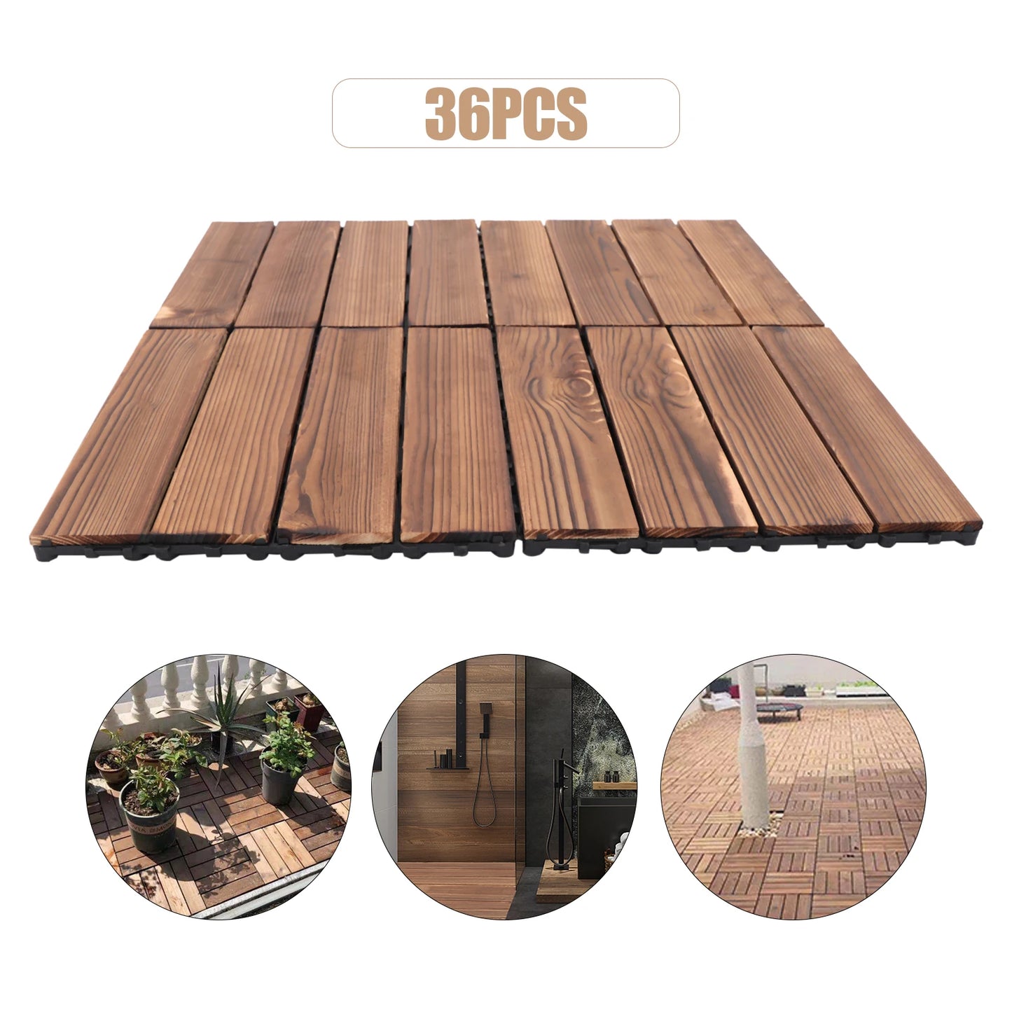 36 Pieces of 30 * 30cm Spliced Wooden Flooring, Terrace Wooden Flooring Tiles, 12 Inches X 12 Inches, Outdoor Waterproof