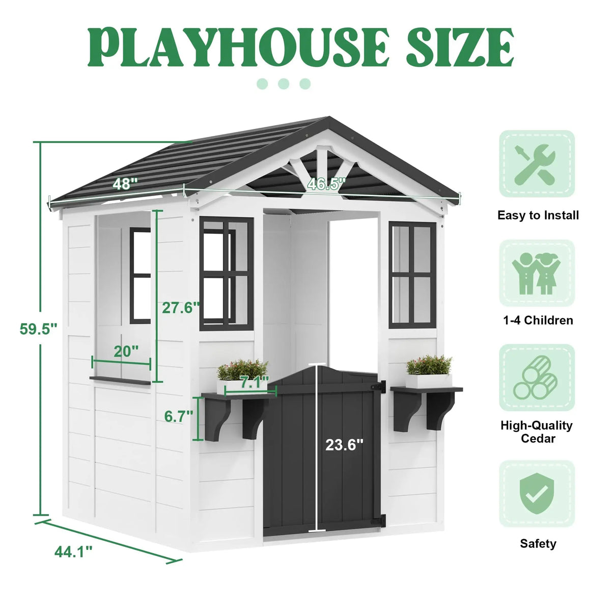 Fir Wood Kids Outdoor Playhouse With Pretend Kitchen and Flower Boxes