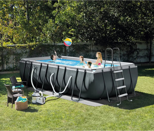 18' x 9' x 52"Rectangular Frame Swimming Pool Set with Pump - Above Ground Backyard Large Rectangle Pool