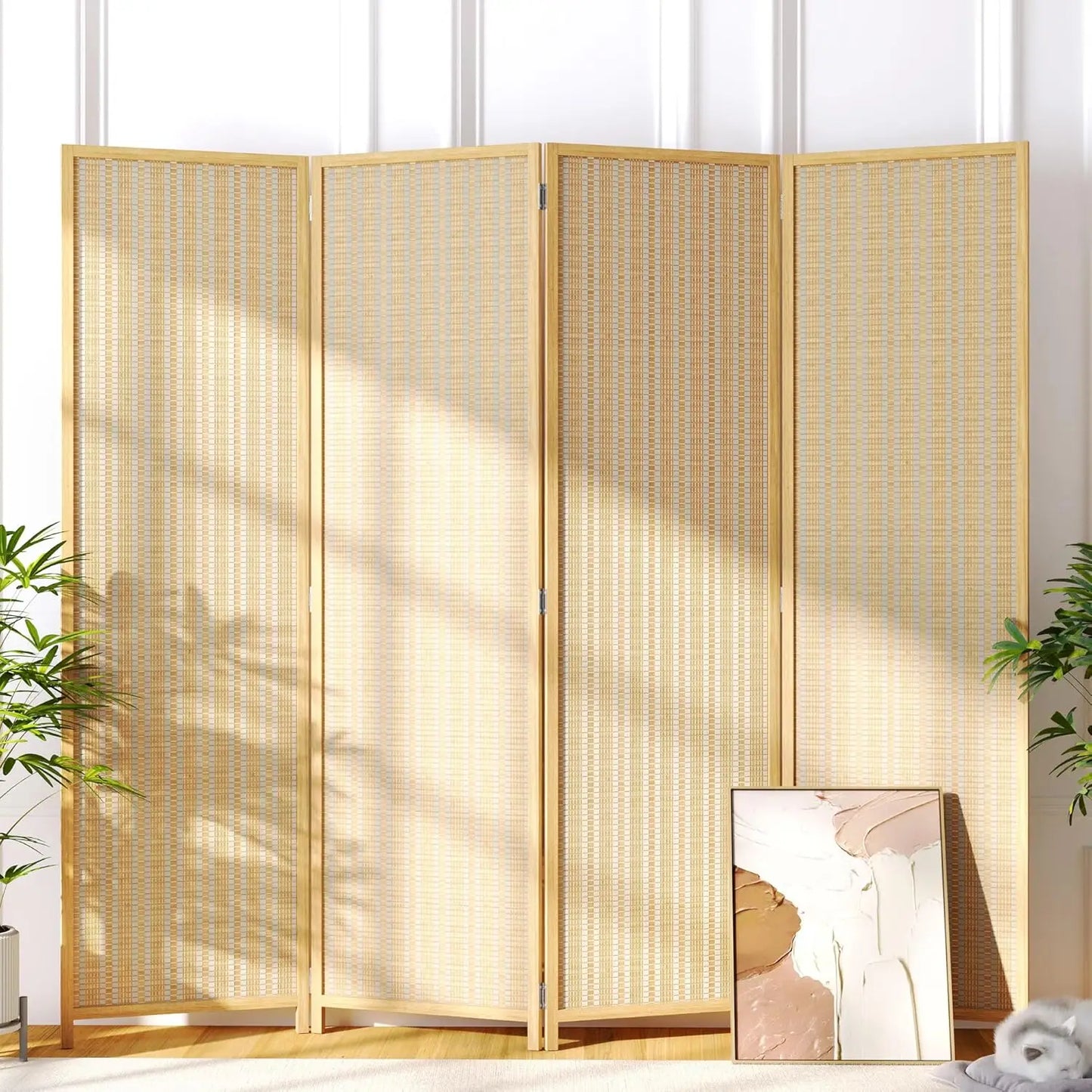 6ft Folding Privacy Screens 4-Panel Freestanding Room Dividers, Reddish Brown, 70.9" H x 79.9" W, Customized