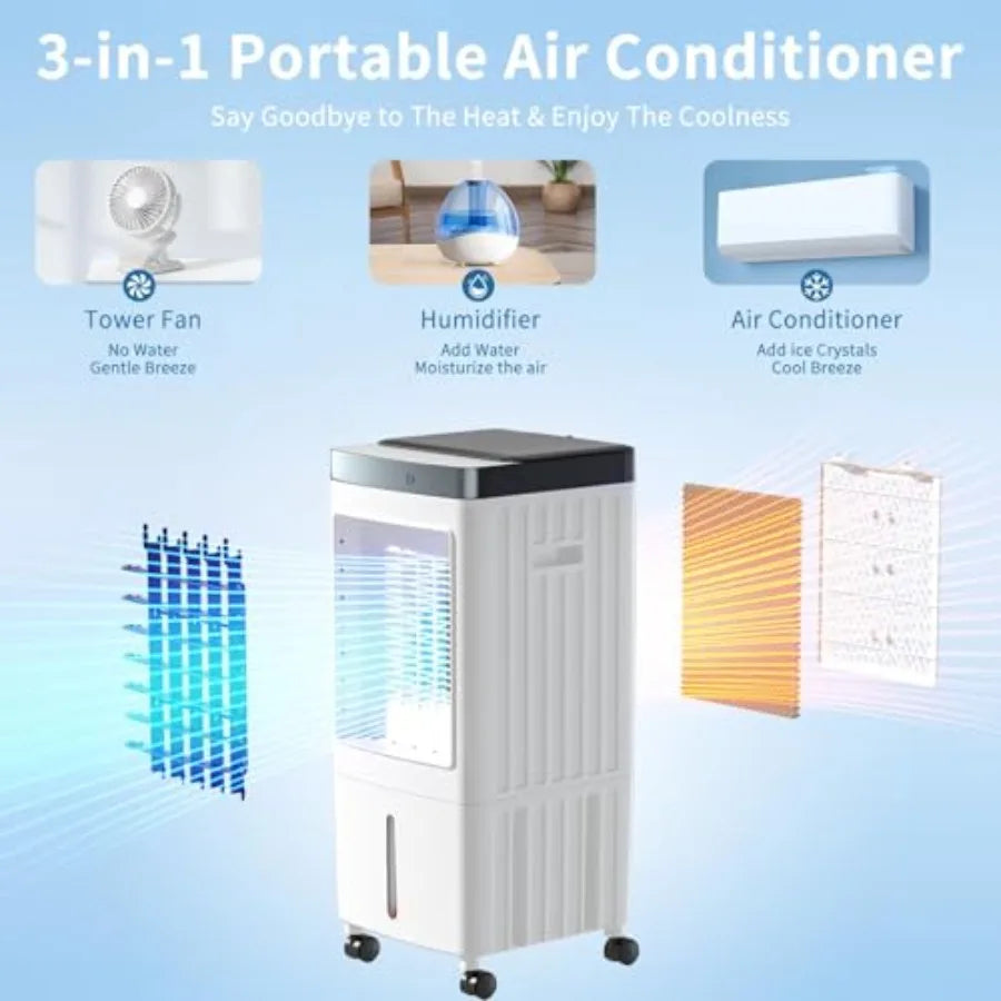 Air Cooler for home use, aluminum alloy body, white color, ultra-quiet operation and energy-efficient cooling