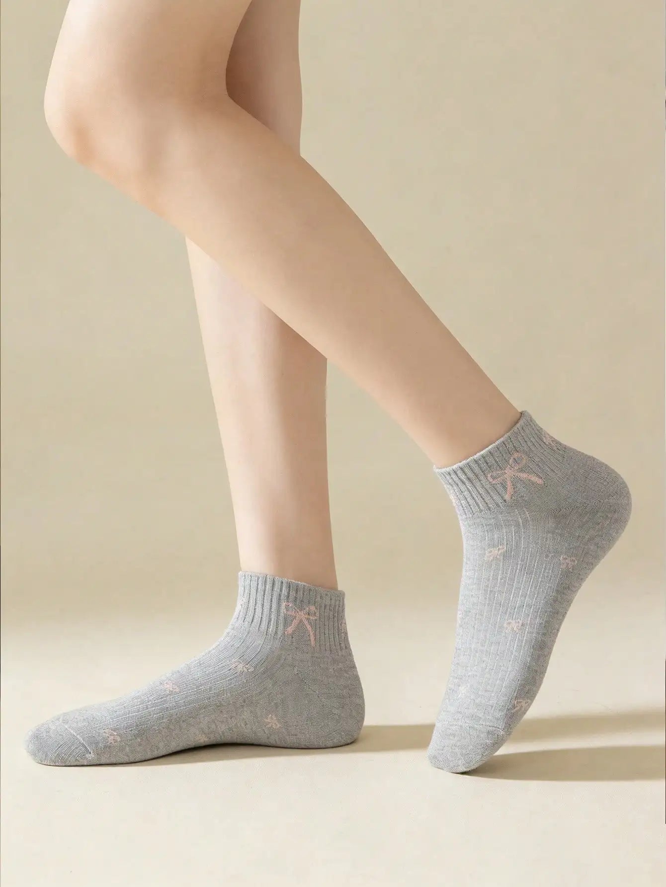 5 Pairs Women's Cute Bow & Floral Pattern Short Socks, Fashionable College Style, Comfortable & Breathable, Versatile For Daily, Sports, Casual Wear, Suitable For Spring, Summer, Autumn