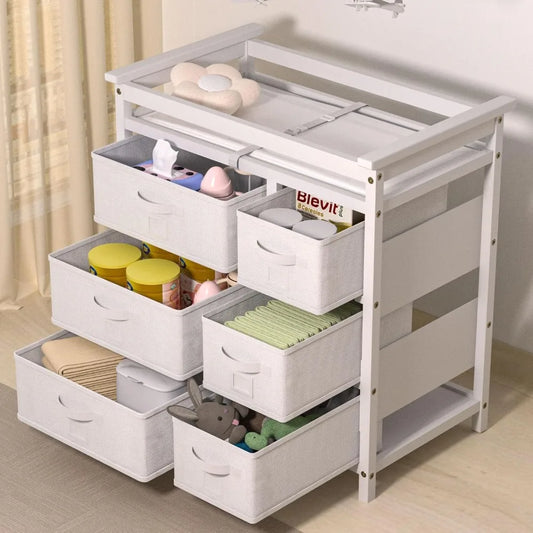 Baby Changing Table Dresser with 6 Storage Drawers and Pad Topper Changing Diaper Station Multifunctional Changing Nursery