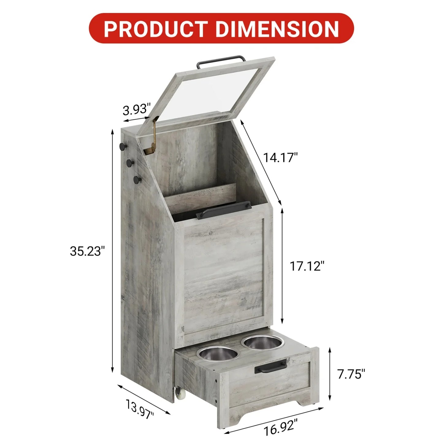 Pet Food Cabinet Flip Top Dog Food Storage Cabinet,Dog Feeding Station with 2 Elevated Bowls, Pet Toy Storage Organizer