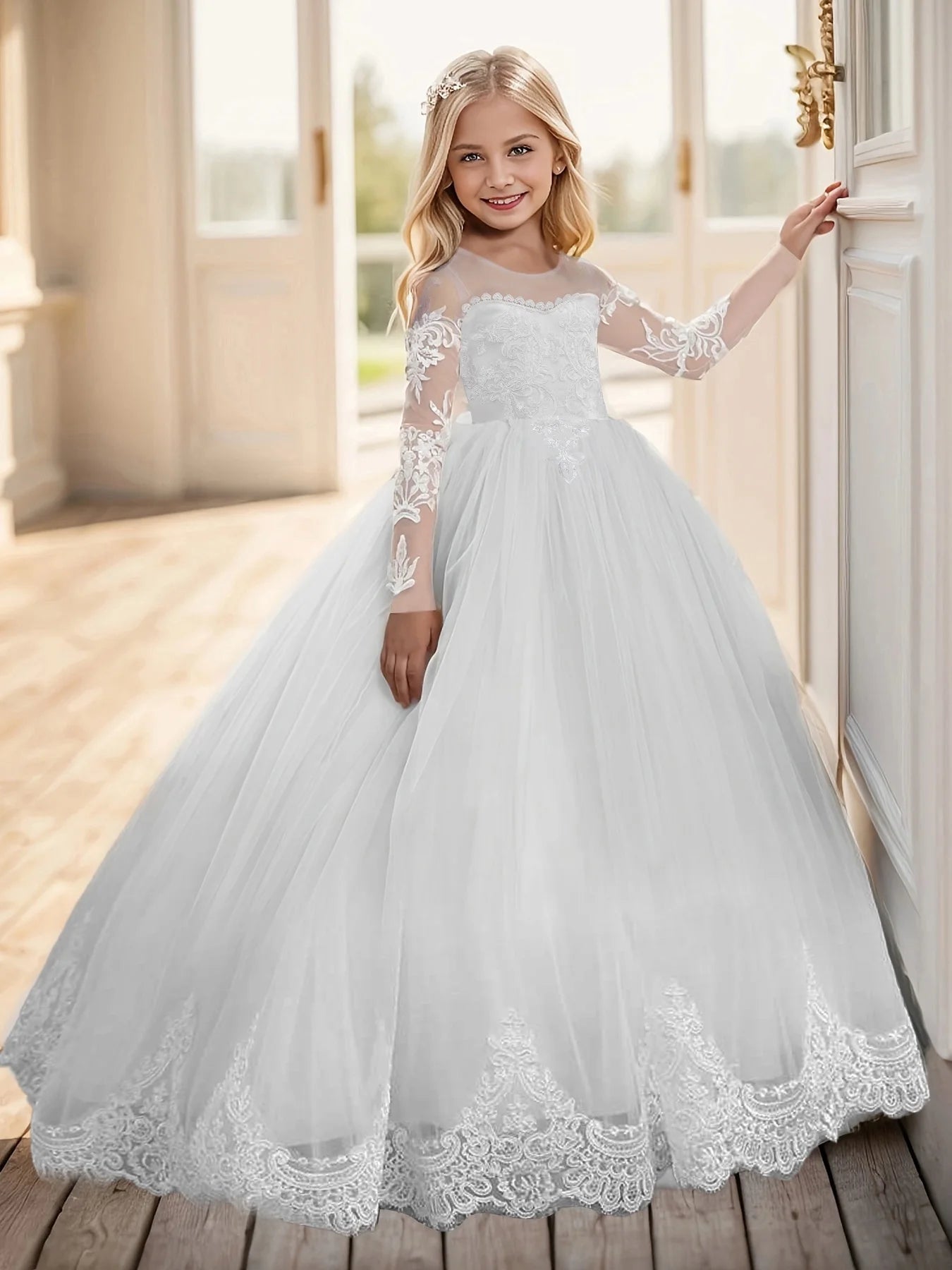 Girls' Lace Dress Party Performance Dinner Communion Dress