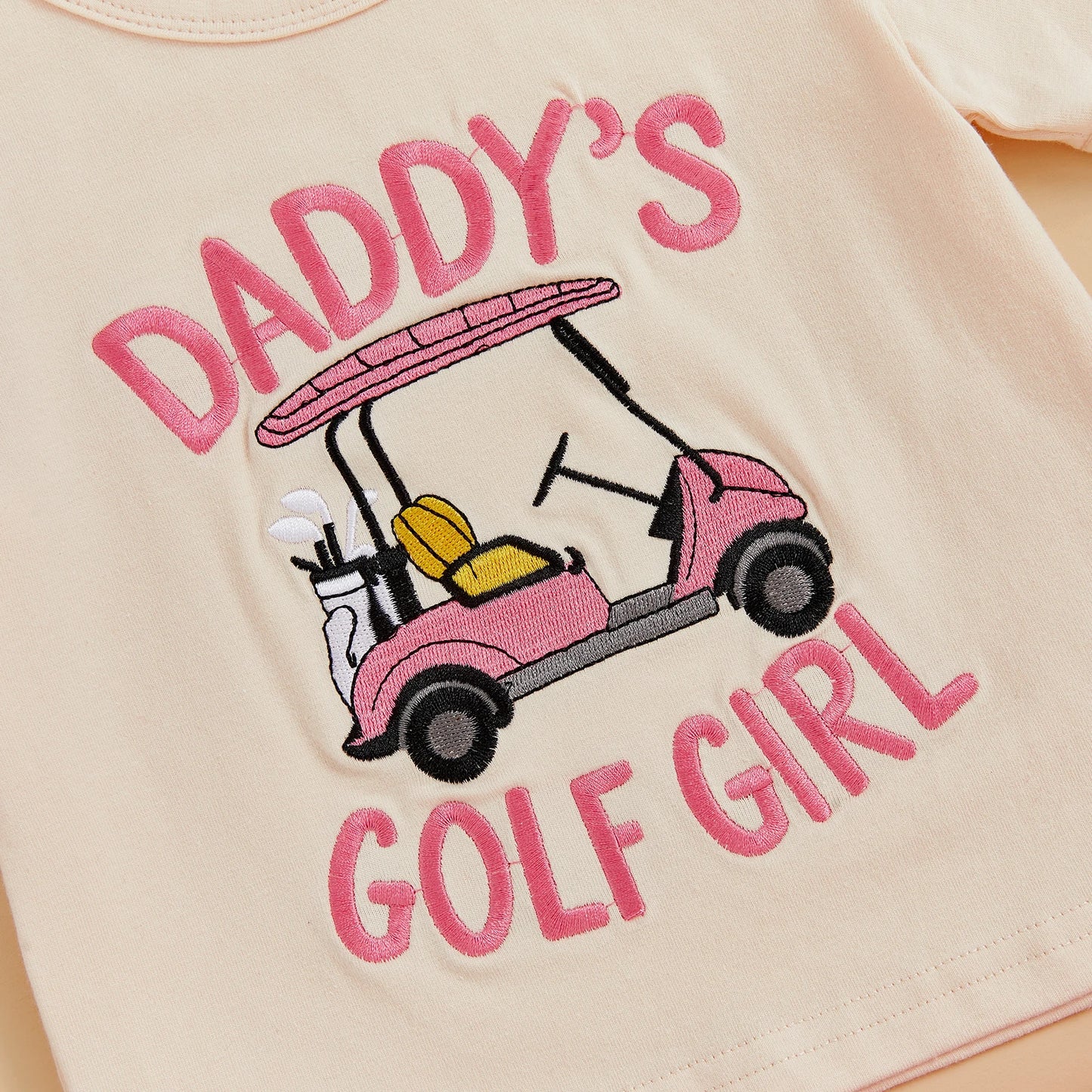 Toddler Girls Summer Sets Letter Golf Cart Embroidered Short Sleeve Round Neck Tops Golf Tulle Skirt with Headband