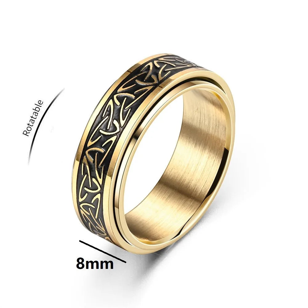 Viking Celtic Knot Rune Rings For Men Rotating Stainless Steel Anti Stress Anxiety Spinning Ring