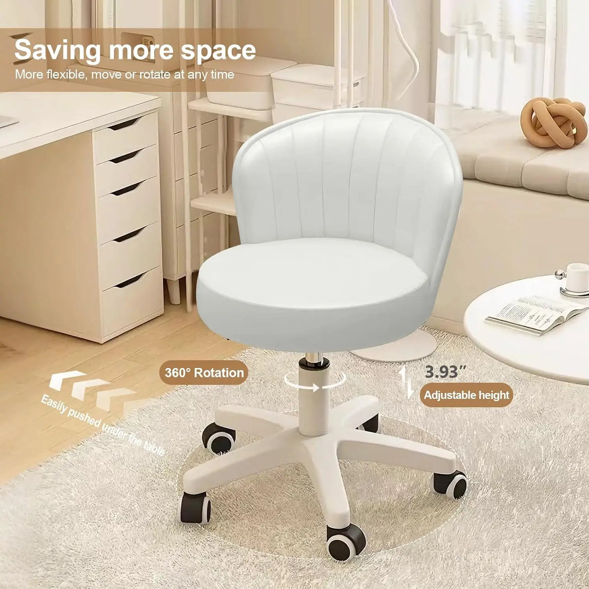 Small Round Armless Rolling Desk Chair Height Adjustable Swivel Vanity Seat