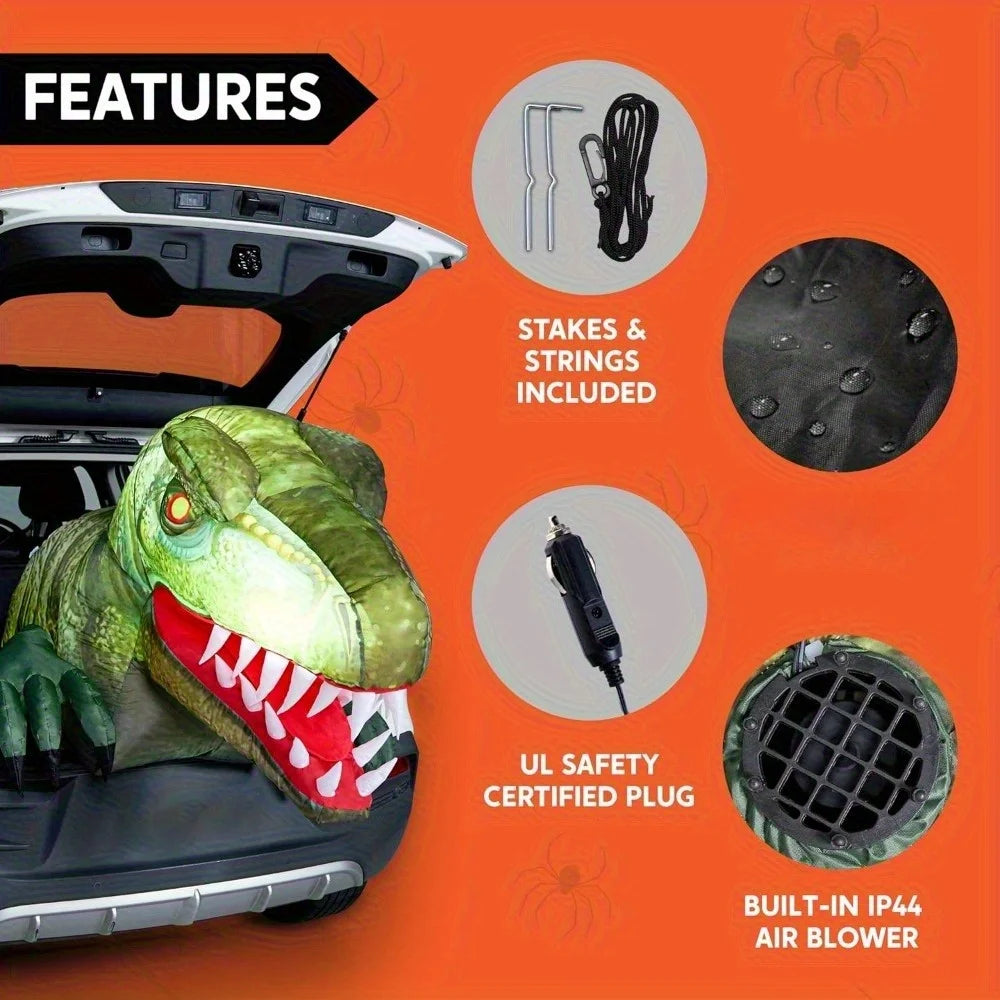Animated Trunk or Treat Car Halloween Inflatable Outdoor Decorations Decorations Animated Dinosaur with LEDs for Yard Decor