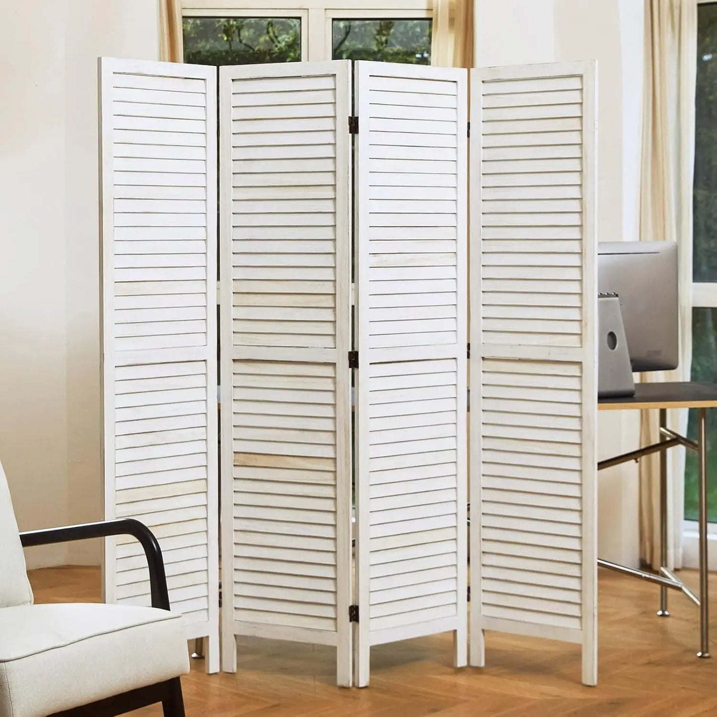 Room Dividers and Folding Privacy Screens, Wood Louvered Separators Divider Wall for Home Office Bedroom - 4, Customized