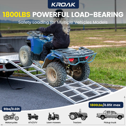 1500 lbs Aluminum Ramps Tri-Fold Ramp with Load Straps Folding Loading Ramp for Motorcycle Tractor, ATV/UTV Trucks Lawn Mower