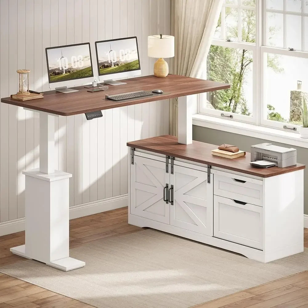 armhouse L Shaped Standing Desk, 55 inch Height Adjustable Desk with Storage Ders, Standing Computer Desks with Power Outlets or