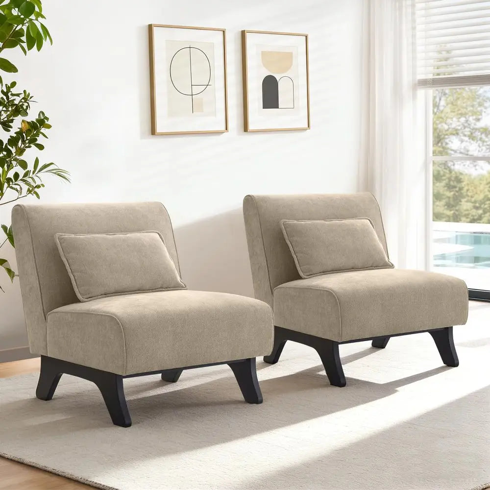 Set Of 2 Upholstered Accent Chairs With Pillow For Living Room	Console