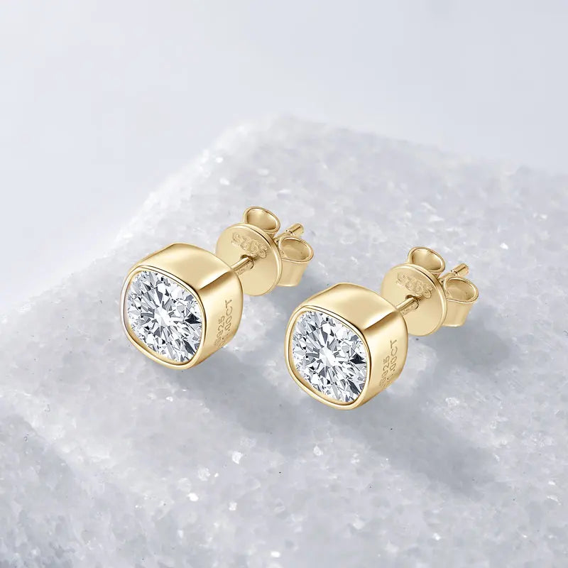 OXTAO Moissanite Stud Earrings 925 Sterling Silver D Color Moissanite Square Earrings for Men Women Certified Jewelry 6x6mm 1CT