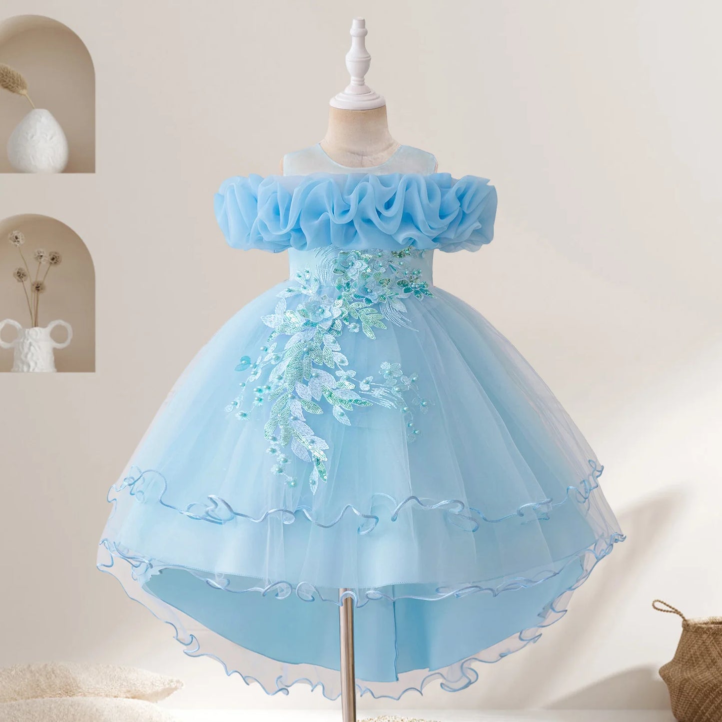 Stylish Toddler Girls Floral Print Sleeveless Ruffle Tulle Dress Perfect for Everyday Wear and Special Occasions