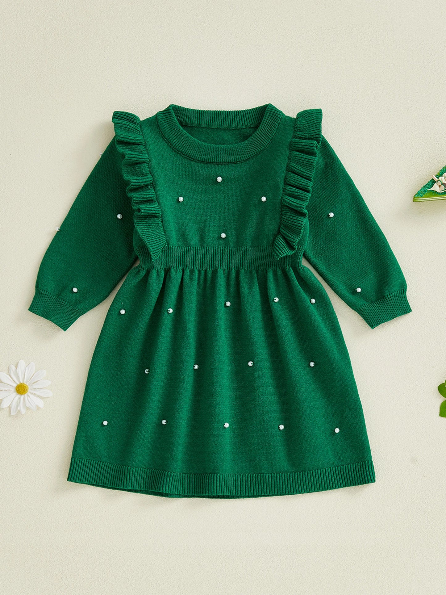 Stylish Toddler Girls Winter Sweater Dress with Cute Bow Detail and Warm Fleece Lining Long Sleeve Knit Dress