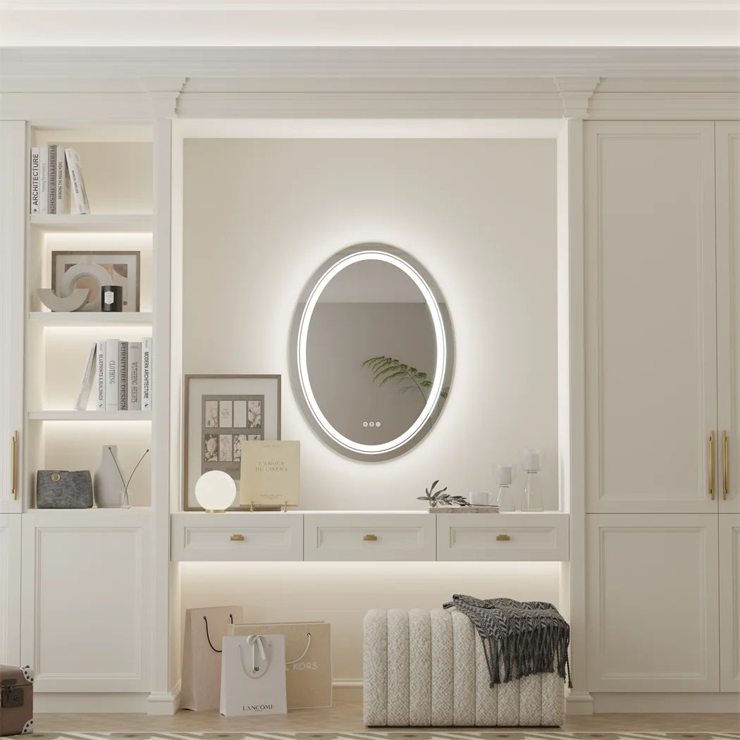 LUVODI Oval LED Bathroom Mirror With Anti Fog Touch Sensor And 3 Colors